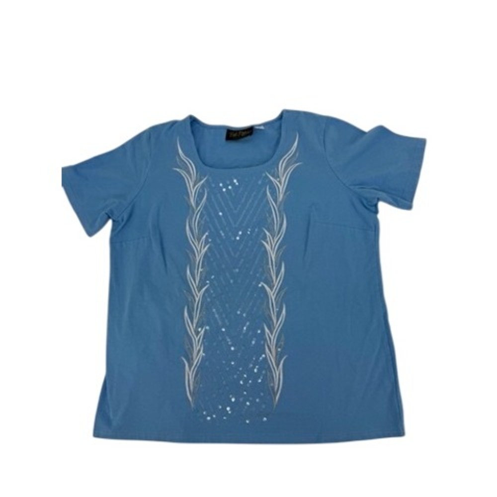 Bob Mackie Wearable Art Top Women Medium Blue Sequin Embroidered Short Sleeve